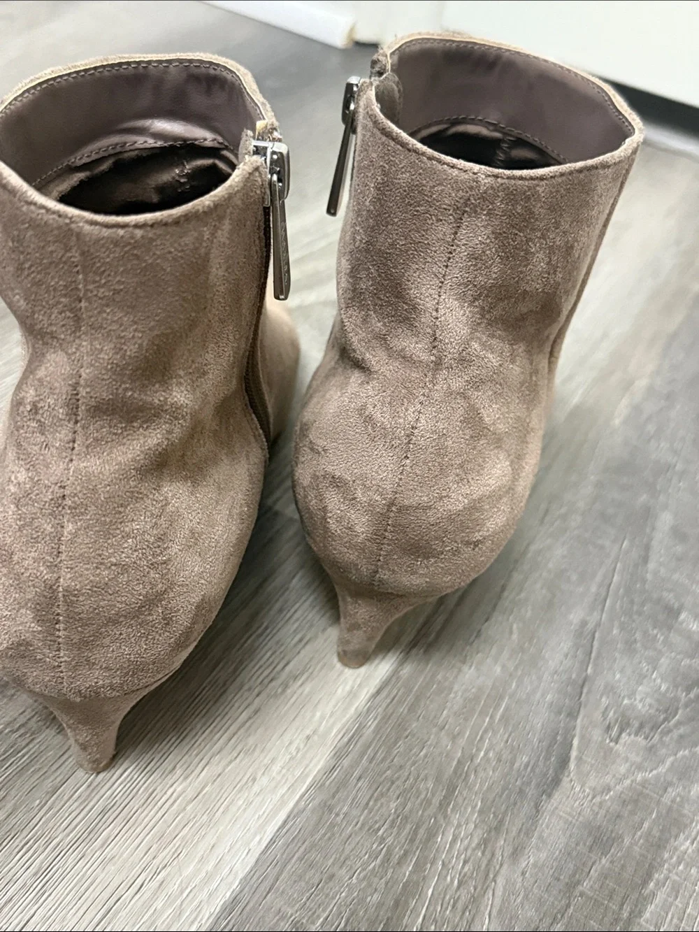 Charles By Charles David Taupe Suede Pointed Ankle Booties with Side Zip
